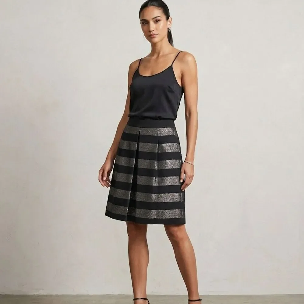 CORY Justina Box Pleat Skirt Size 8 Metallic Rainbow Sparkle Party Cocktail Glam
